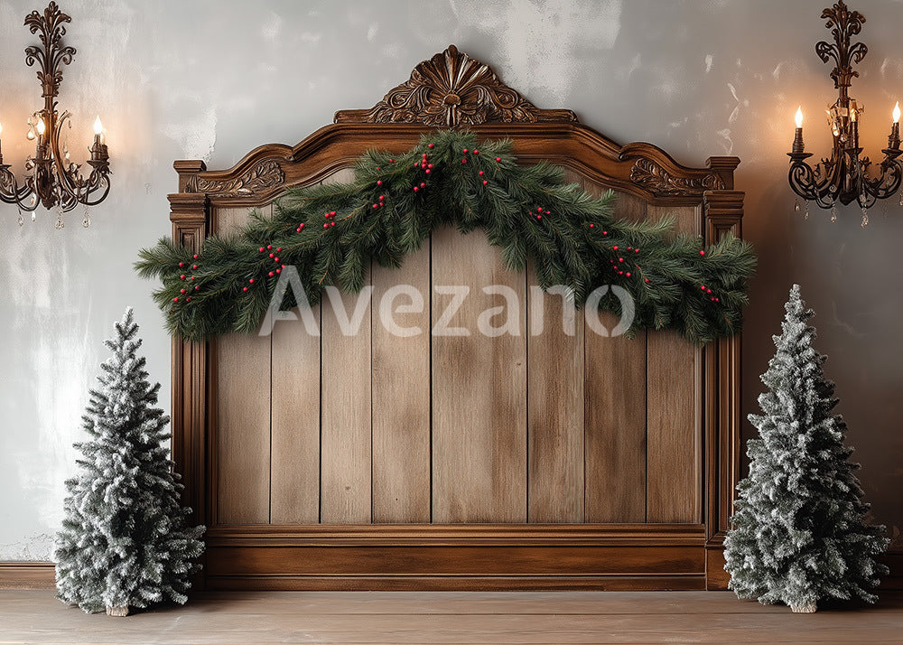 Toile de fond pour photographie de sapin de Noël blanc et de cadeaux d'Avezano