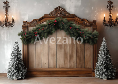 Toile de fond pour photographie de sapin de Noël blanc et de cadeaux d'Avezano