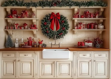 Avezano Beige Kitchen and Garlands 2 pcs Set Backdrop