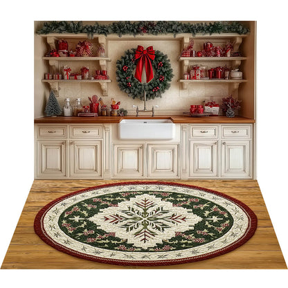 Avezano Noël Hiver Cabine Neige 2 pièces Toile de fond