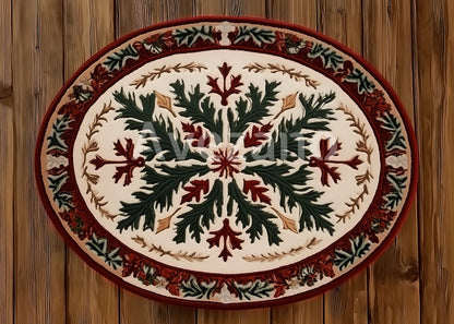 Avezano Floral Snowflake Oval Rug Christmas Floor Photography Backdrop