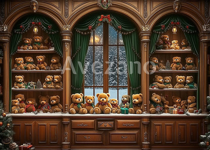 Toile de fond pour photographie de sapin de Noël blanc et de cadeaux d'Avezano