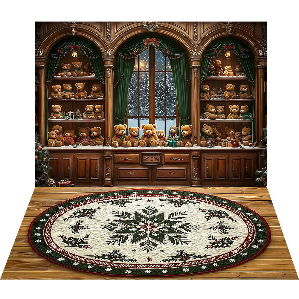 Avezano Noël Hiver Cabine Neige 2 pièces Toile de fond