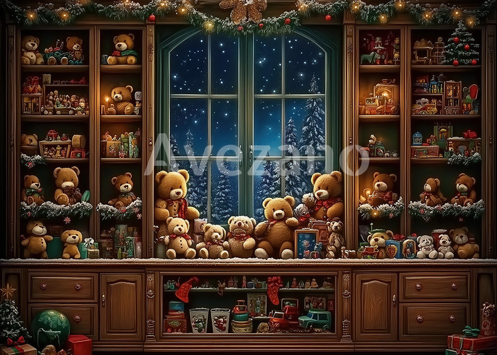 Avezano Nighttime Teddy Bear Christmas Photography Backdrop