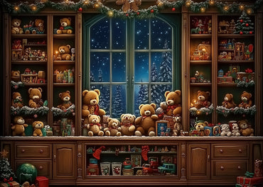 Avezano Vintage Teddy Bear Christmas 2 pcs Set Backdrop