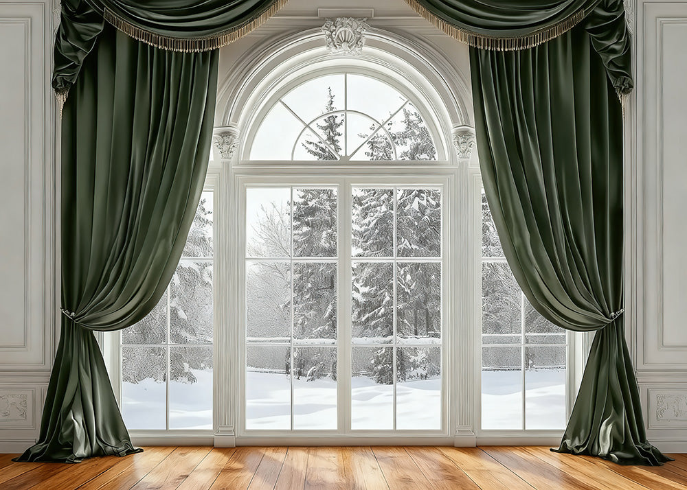 Avezano Green curtains and Windows 2 pcs Set Backdrop