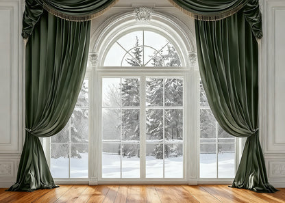 Avezano Green curtains and Windows 2 pcs Set Backdrop