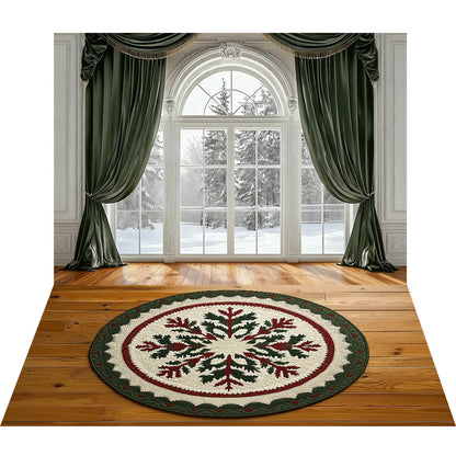 Avezano Green curtains and Windows 2 pcs Set Backdrop