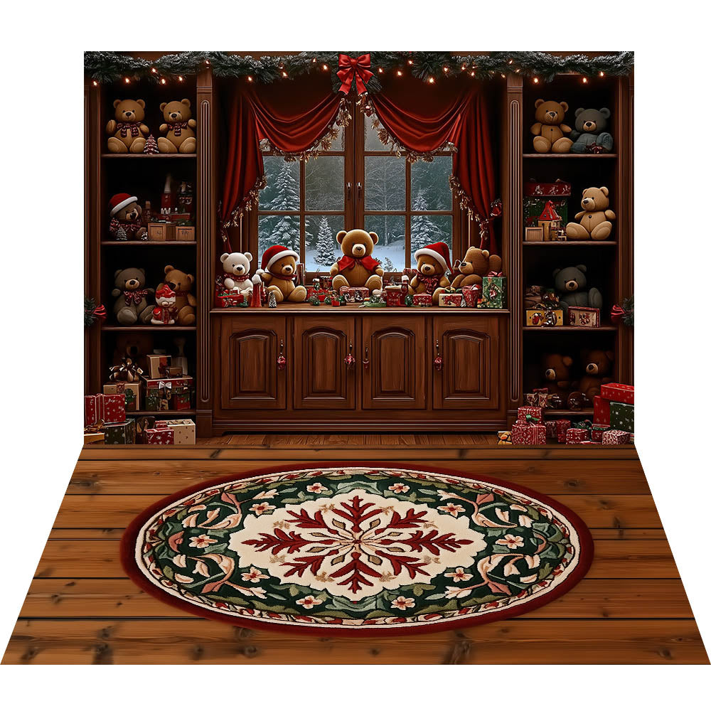 Avezano Noël Hiver Cabine Neige 2 pièces Toile de fond