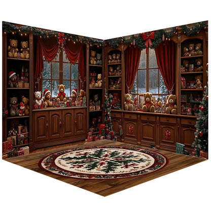 Avezano  Three Teddy Bear Christmas Window Photography Backdrop Scene Room Set