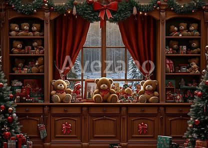 Avezano Three Teddy Bear Christmas Window Photography Backdrop