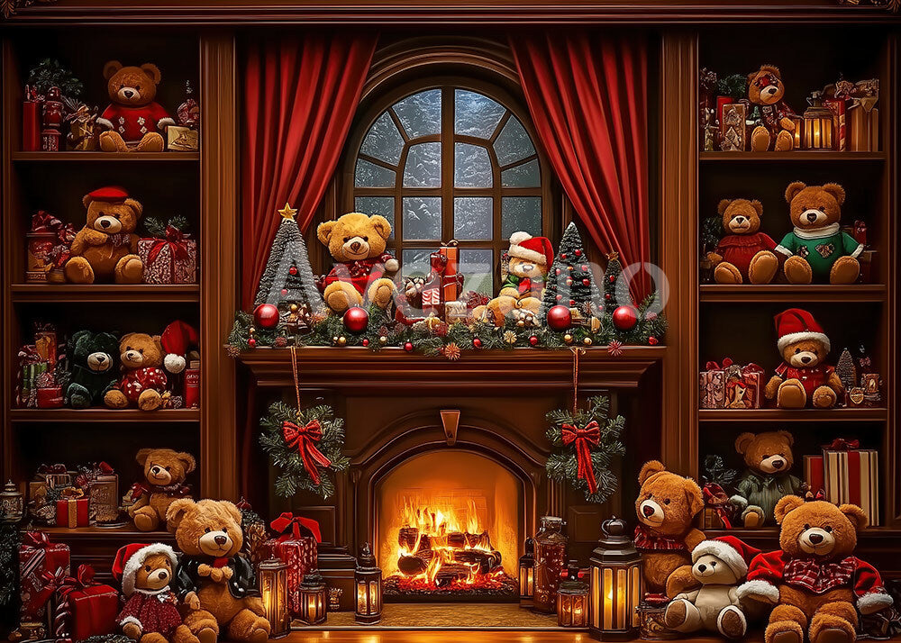 Toile de fond pour photographie de sapin de Noël blanc et de cadeaux d'Avezano