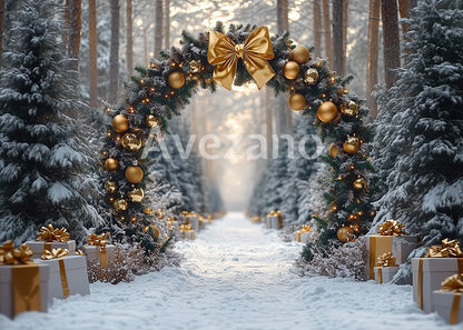 Avezano Snowy Christmas Arch Gift Path Photography Backdrop