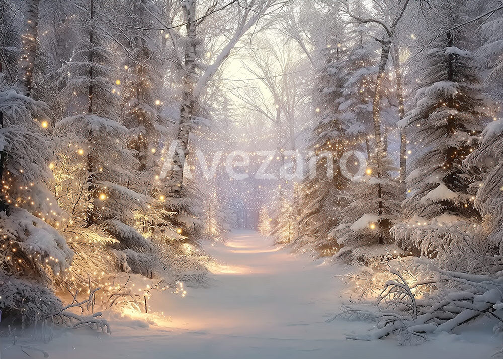 Avezano Snowy Forest Light Path Photography Backdrop