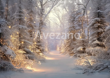 Avezano Snowy Forest Light Path Photography Backdrop