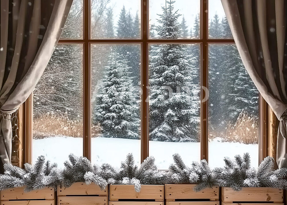 Avezano Snowy Window Pine Crate Photography Backdrop