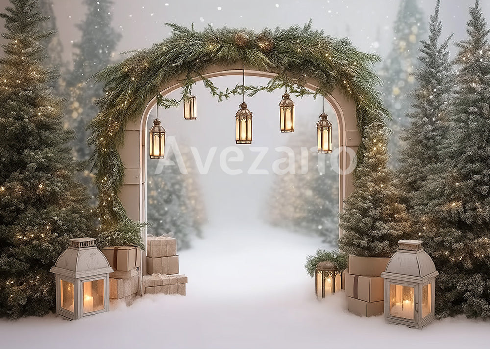 Avezano Frosted Pine Arch Lantern Snowy Photography Backdrop