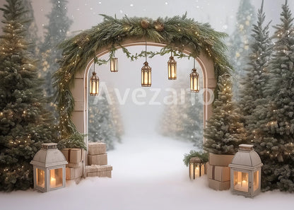 Avezano Frosted Pine Arch Lantern Snowy Photography Backdrop