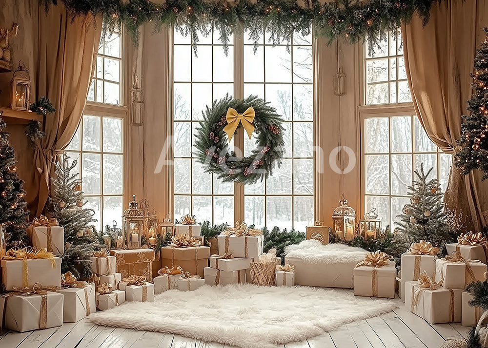 Avezano Wreath Fur Rug Christmas Gift Window Photography Backdrop