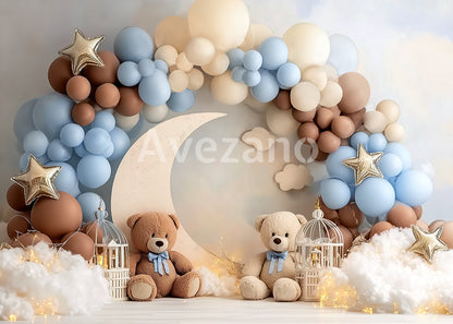 Avezano Moon and Star Balloon Teddy Bear Photography Background