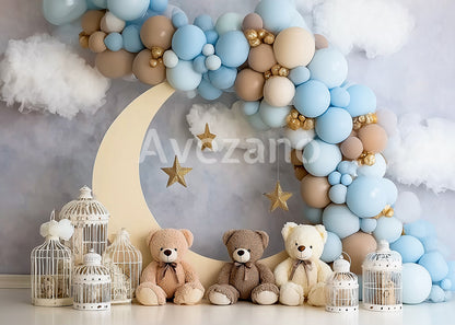 Avezano Light Blue and Brown Moon-Star Balloon Photography Background