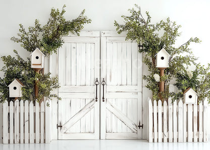 Avezano White Door Birdhouse Fence Photography Backdrop