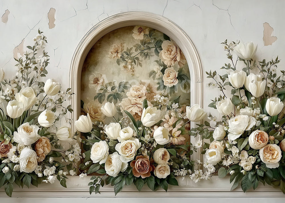 Avezano Arched Niche Cream Floral Wall Photography Backdrop