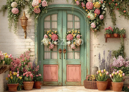 Avezano Spring Floral Door with Tulips Photography Backdrop