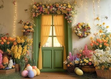 Avezano Green Door Easter Floral 2 pcs Set Backdrop