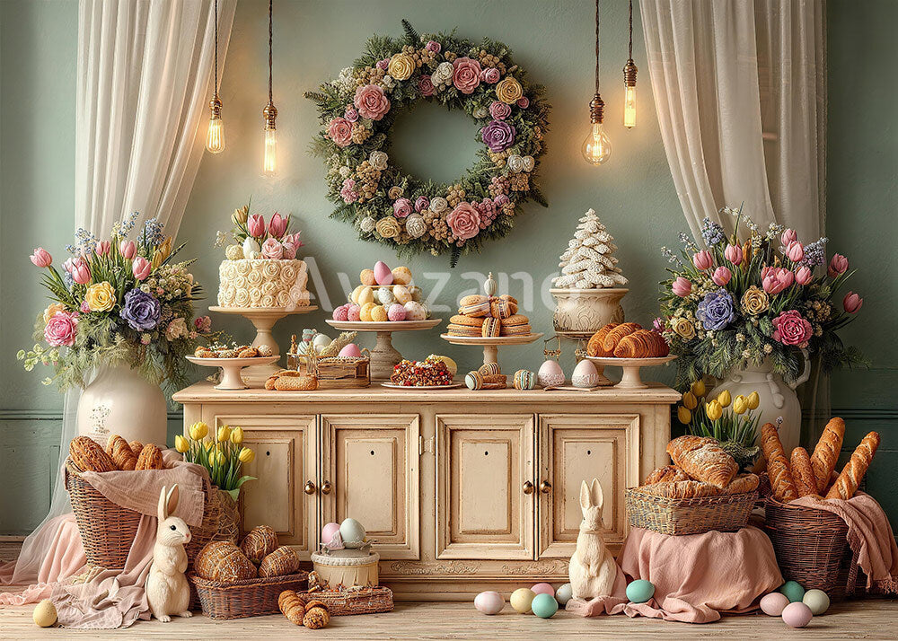 Avezano Easter Cake Table Bunny Photography Backdrop