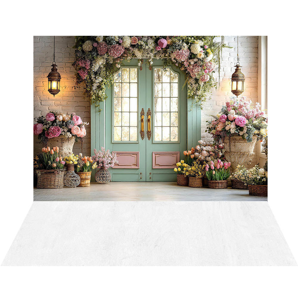 Avezano Teal Floral Door 2 pcs Set Backdrop