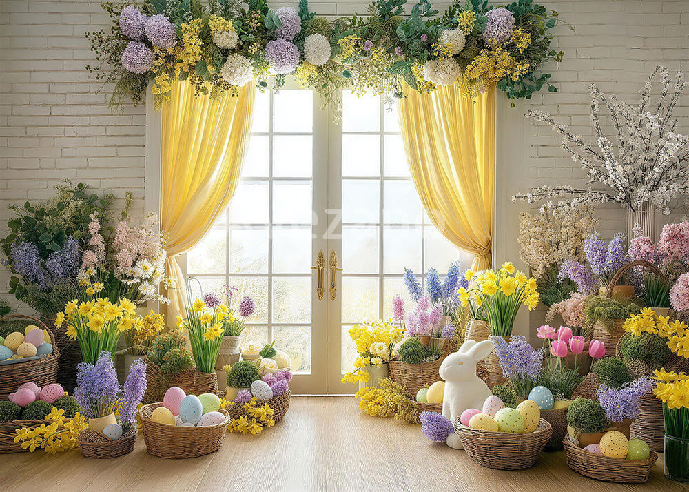 Avezano Easter Floral Door with Bunny Photography Backdrop