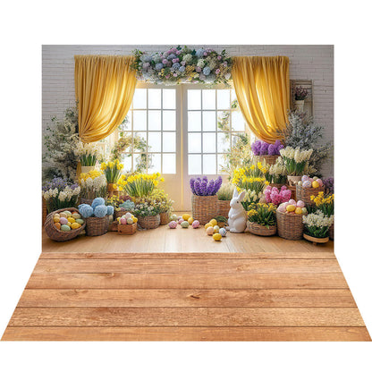 Avezano Easter Floral Door with Bunny 2 pcs Set Backdrop