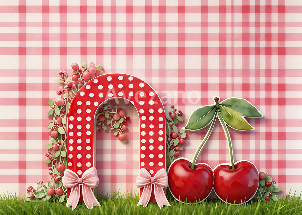 Avezano Red Gingham Cherry Grass Cakesmash Photography Backdrop