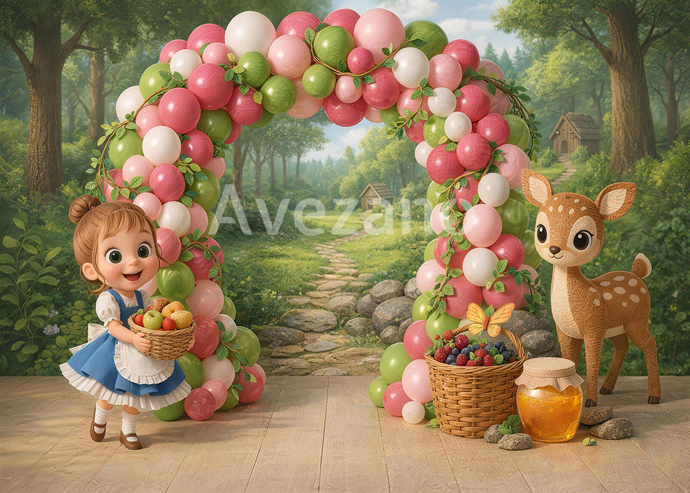 Avezano Forest Girl and Deer Balloon Arch Photography Background