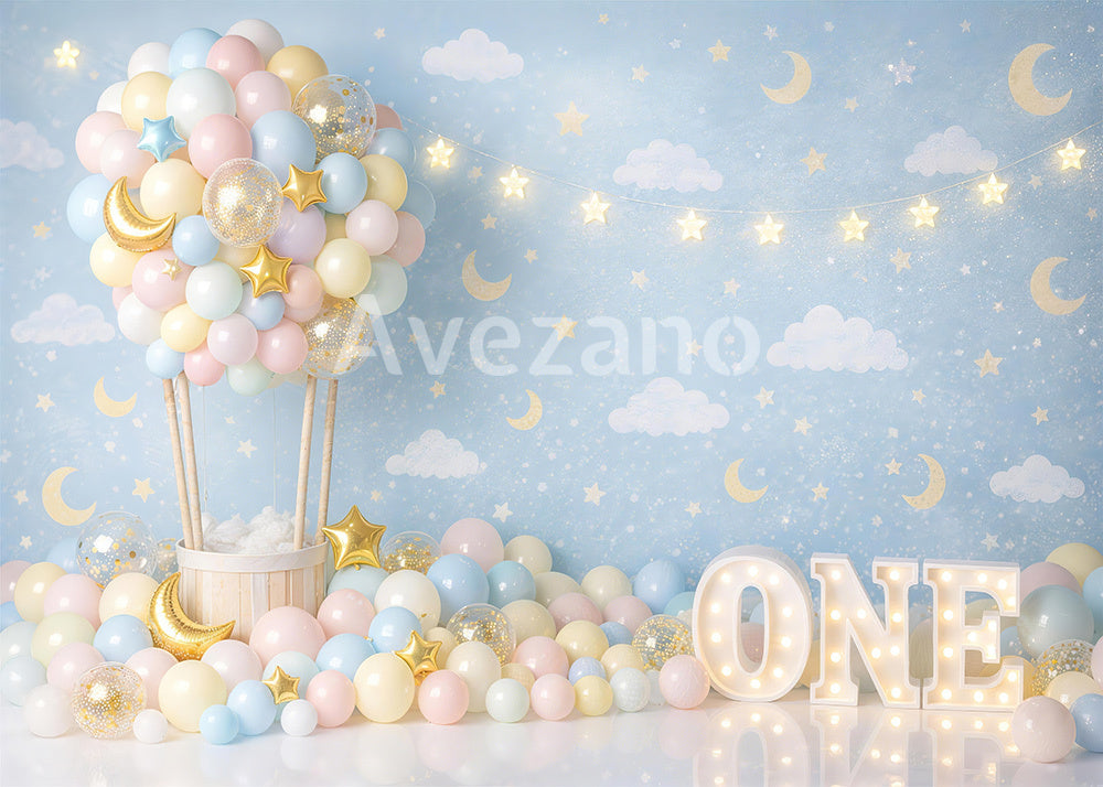Avezano First Birthday Hot Air Balloon Photography Background
