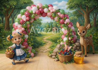 Avezano Forest Girl and Deer Balloon Arch Photography Background