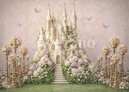 Avezano Pink Floral Castle Butterfly Garden Photography Background
