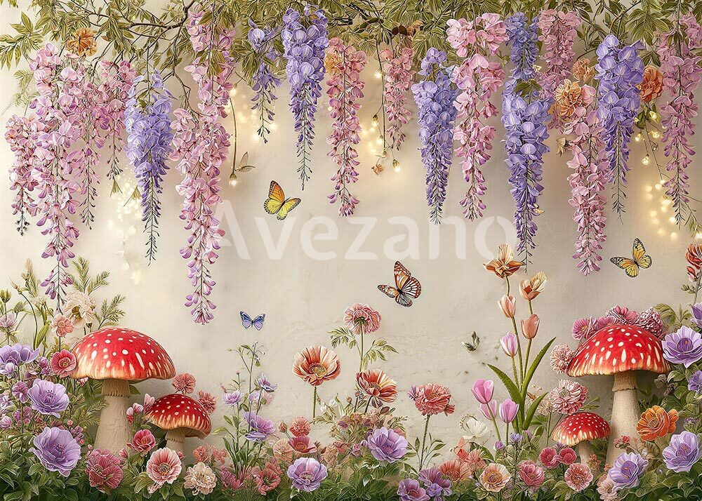 Avezano Wisteria Red Mushroom Wildflower Butterfly Photography Background