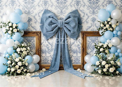 Avezano Blue Bow Balloon Floral Photography Backdrop