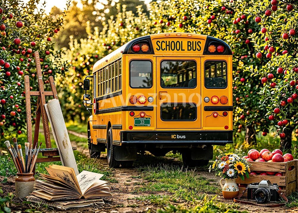 Avezano Back to School Bus Apple Orchard Photography Backdrop