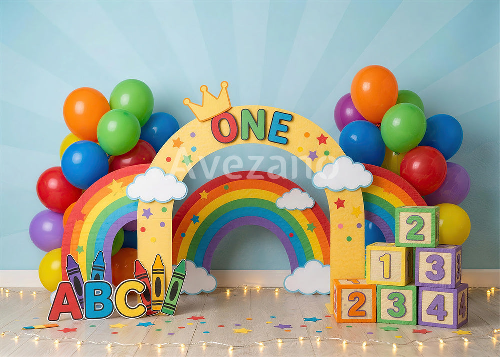 Avezano Back to School Rainbow ABC First Birthday Photography Backdrop