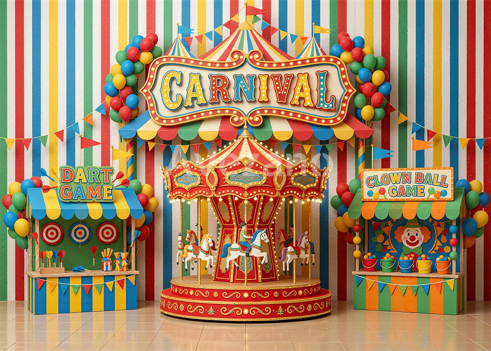 Avezano Colorful Carnival Striped Carousel Photography Backdrop
