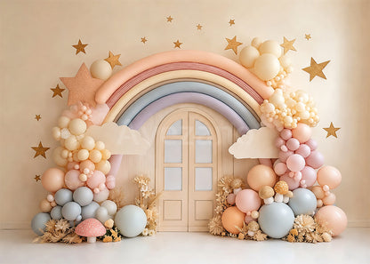 Avezano Pastel Rainbow Balloon Arch Star Door Photography Backdrop