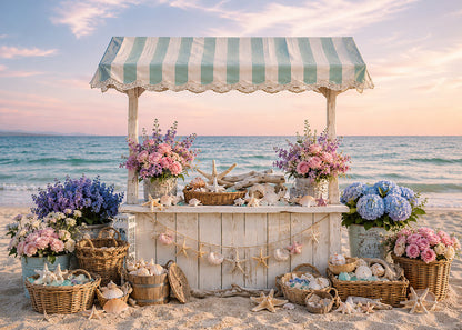 Avezano Sunset Beach Floral Seashell Stall Photography Backdrop