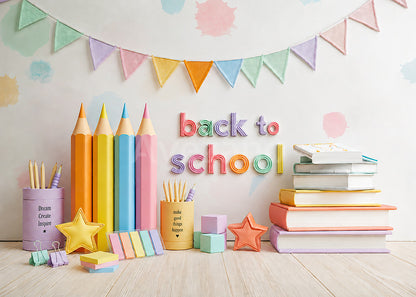 Avezano Pastel Back To School Pencil Flag Banner Photography Backdrop