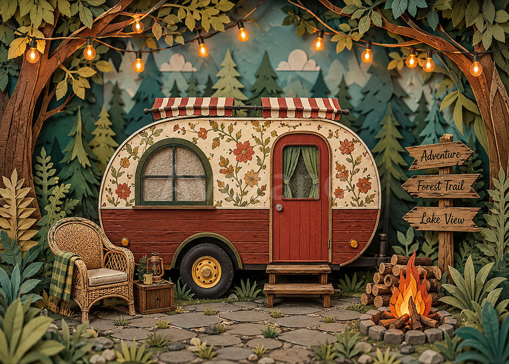Avezano Forest Camping Floral Camper Fire Pit Photo Photography Backdrop
