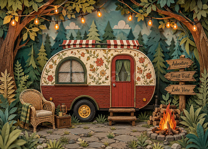 Avezano Forest Camping Floral Camper Fire Pit Photo Photography Backdrop