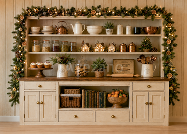 Avezano Farmhouse Kitchen Cabinet Christmas 2 pcs Set Backdrop