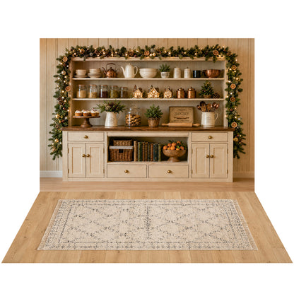 Avezano Farmhouse Kitchen Cabinet Christmas 2 pcs Set Backdrop